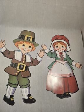 1986 Beistle Vintage Thanksgiving 2 Die Cut Decorations Jointed Pilgrim 25" Lg